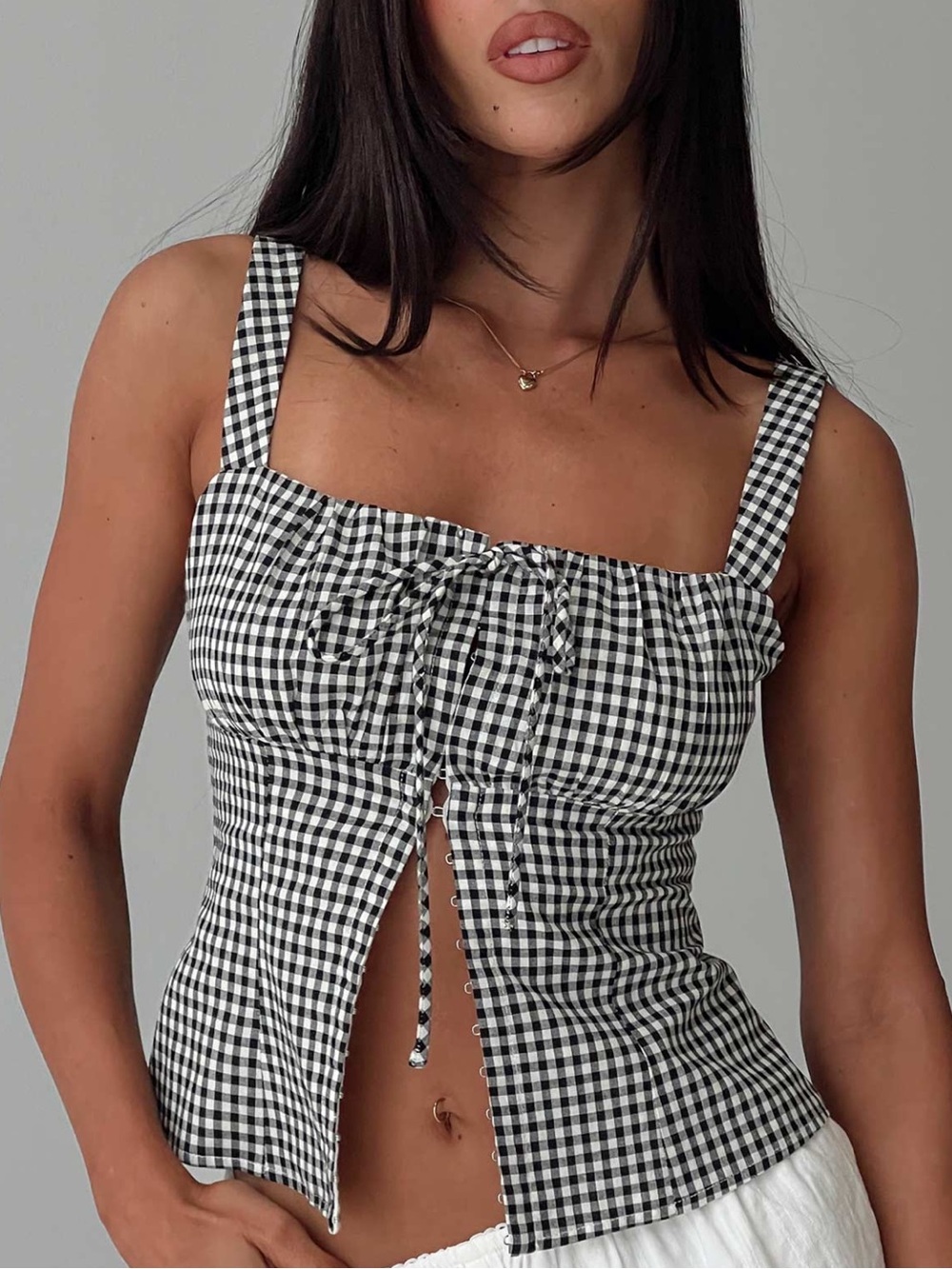 Princess Polly Black & White Gingham Tie-Front Camisole